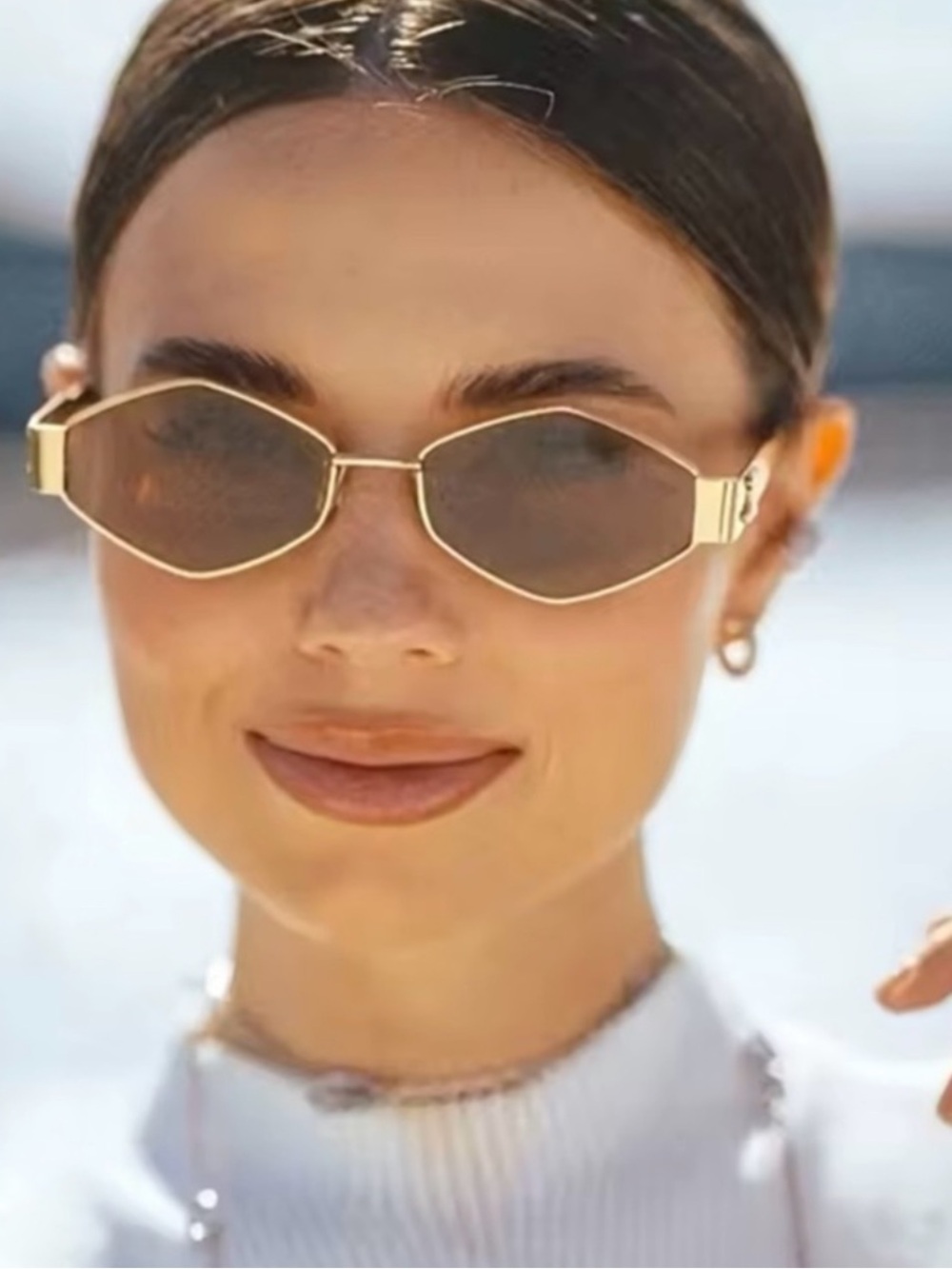 Macy's Gold Hexagonal Sunglasses with Brown Lenses